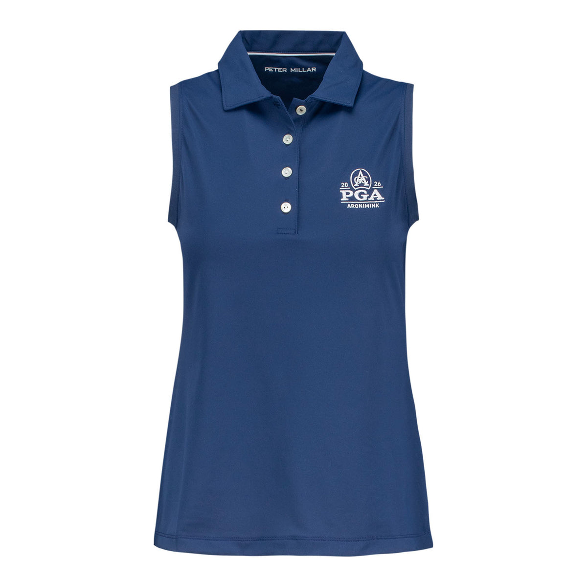 PETER MILLAR 2026 PGA CHAMPIONSHIP WOMEN’S BANDED SPORT MESH SLEEVELESS POLO IN NAVY - PAG