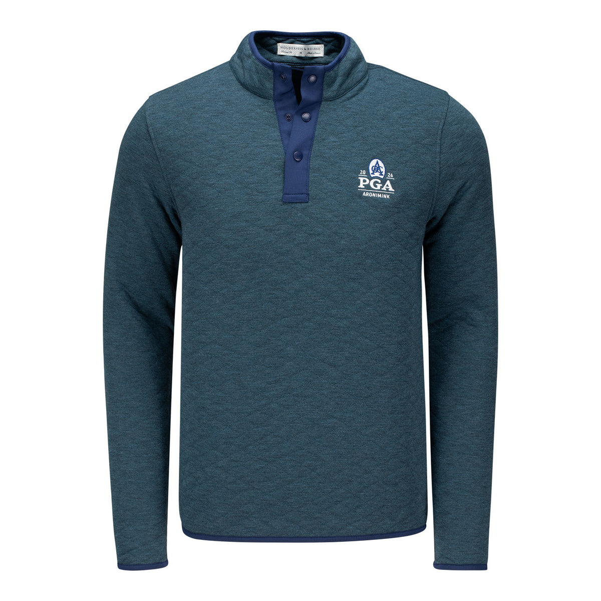 HOLDERNESS & BOURNE 2026 PGA CHAMPIONSHIP SULLIVAN QUILTED QUARTER SNAP IN HEATHERED DEEP TEAL AND NAVY - PAG