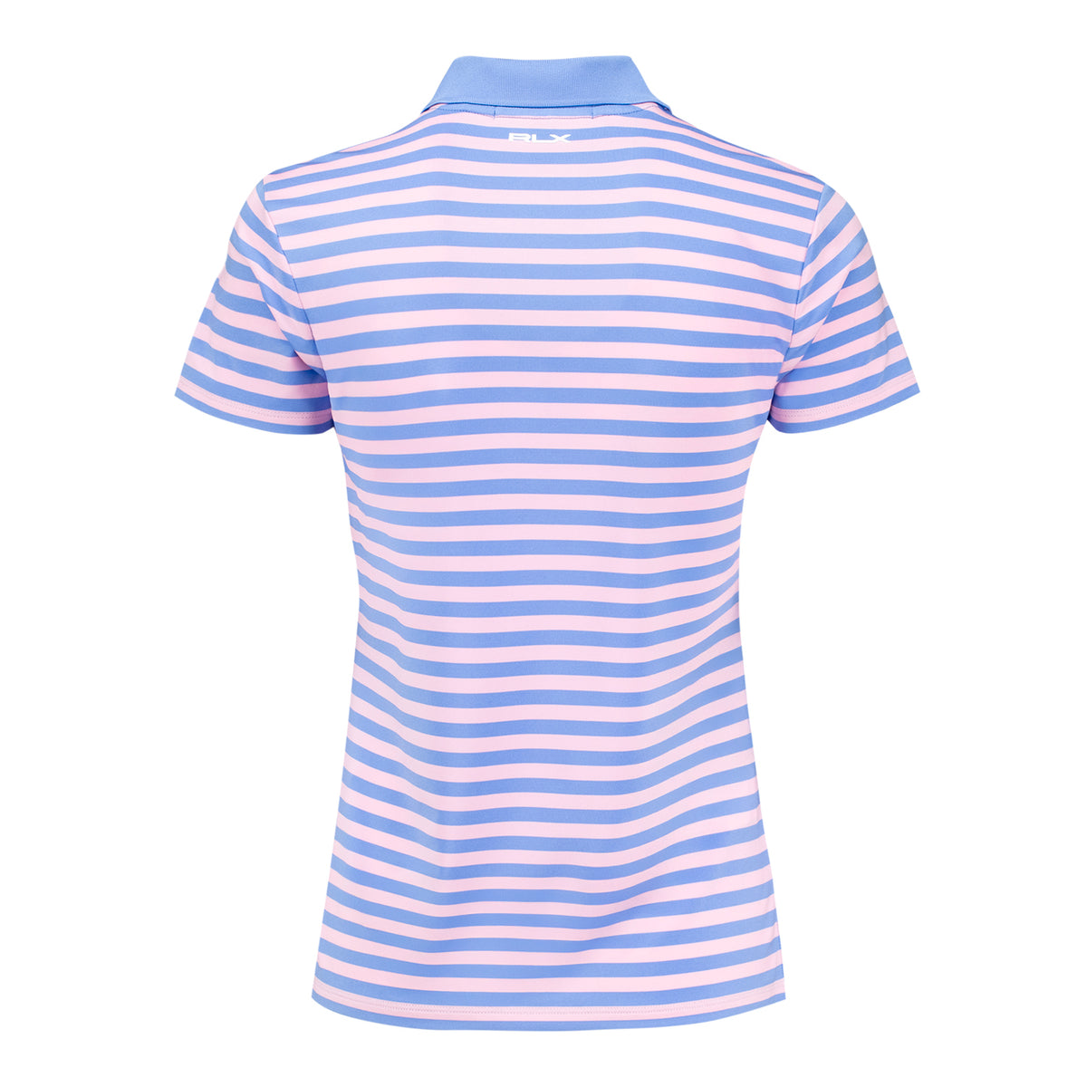 RALPH LAUREN 2026 PGA CHAMPIONSHIP WOMEN’S LIGHTWEIGHT AIRFLOW 4-SNAP PLACKET STRIPE POLO IN BLUE MIST AND LIGHT PINK - PAG