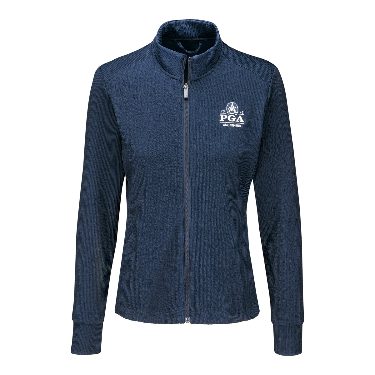 ADIDAS 2026 PGA CHAMPIONSHIP WOMEN’S PERFORMANCE TEXTURE FULL ZIP JACKET IN COLLEGIATE NAVY - PAG
